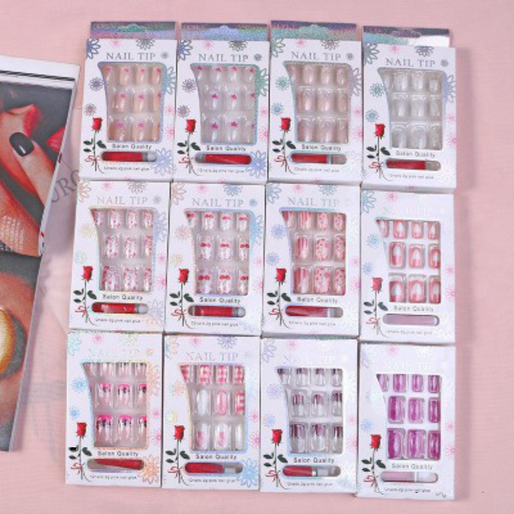 Set bộ 12 móng tay giả kèm keo gắn