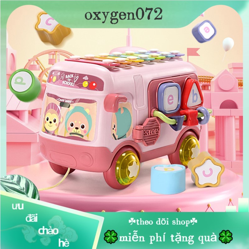 Oxygen072 Blocks Musical Bus Alphabet Multifunction Learning Toy Pattern Matching Mini Bead Music Xylophone Xe Buýt Đồ Chơi Có Nhạc