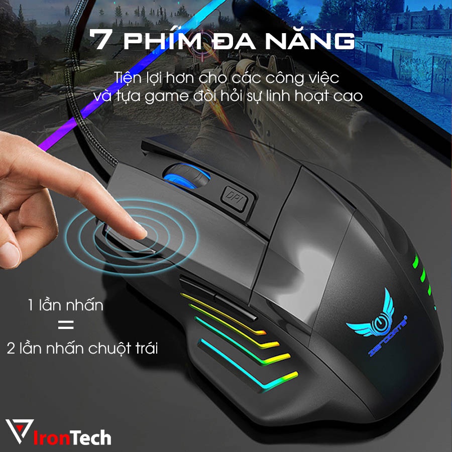 Chuột gaming cỡ lớn IronTech Zerodate G200 chuột máy tính có dây led 7 màu nhạy chuyên game gaming đồ họa cho laptop máy