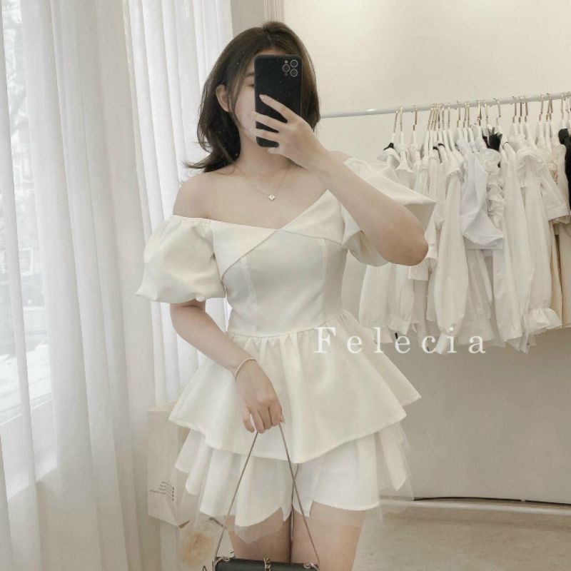 SET ÁO PELUM BẸT VAI TAY PHỒNG + SHORT PHỐI LƯỚI💐