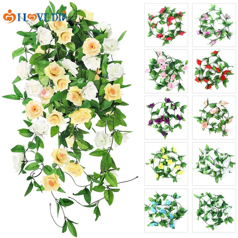 Dây Hoa Hồng Giả Dài 2.4M Trang Trí Đa Dụng Chất Lượng Cao