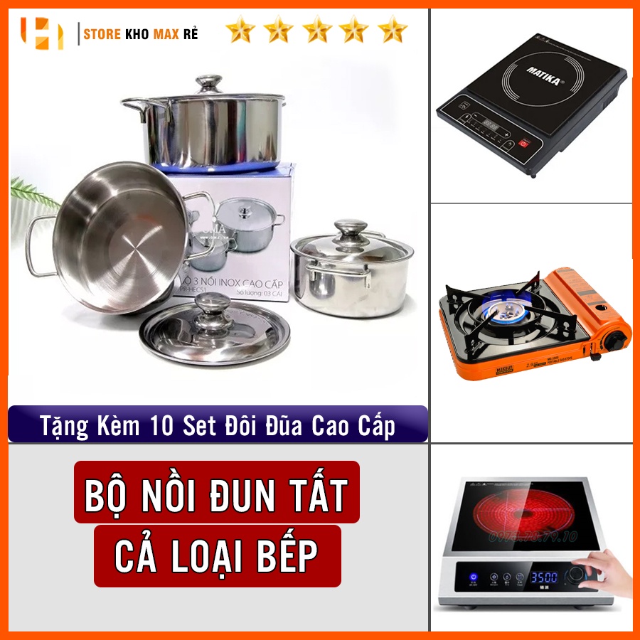 Bộ 3 Nồi Inox Cho Mọi Loại Bếp, Chất Liệu Inox 410 Dày 0.4mm - Bộ Nồi Sharp - Nồi Đa Năng