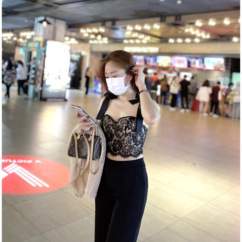 Áo lót nội y corset ren đen thiết kế siêu sang chảnh