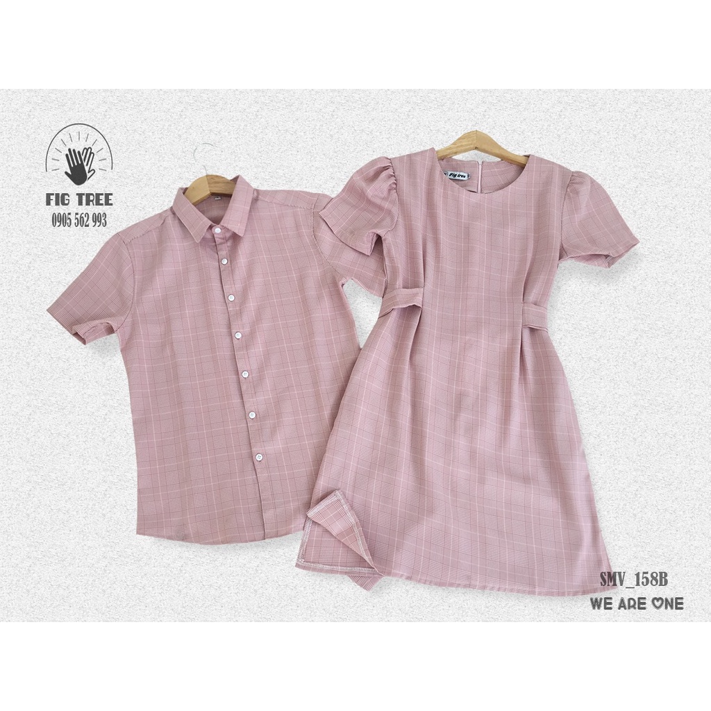 Set áo sơ mi váy đôi Fig Tree caro màu hồng siêu cute
