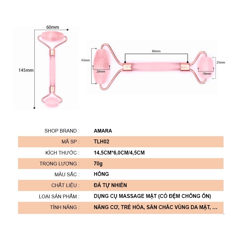 Cây lăn massage mặt, Cây lăn bằng đá tự nhiên giúp nâng cơ thon gọn Amara_TL02