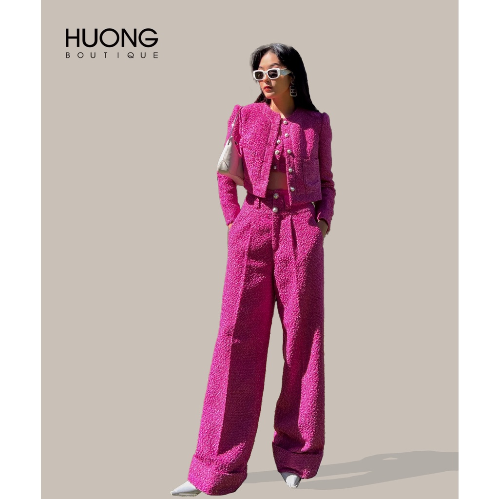 Set áo jacket tweed hồng, áo bra và quần HUONG BOUTIQUE HBVEST187