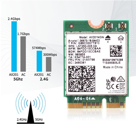 Card Intel WiFi Bluetooth AX200,AX201, AX210  , MT7921K ,AC9260,Intel 6235  cũ bóc máy