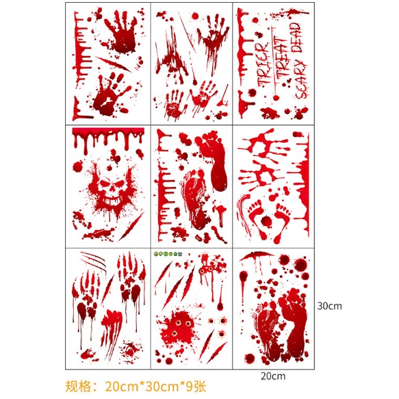 Decal trang trí Halloween hít tĩnh điện - Những vết máu kinh dị