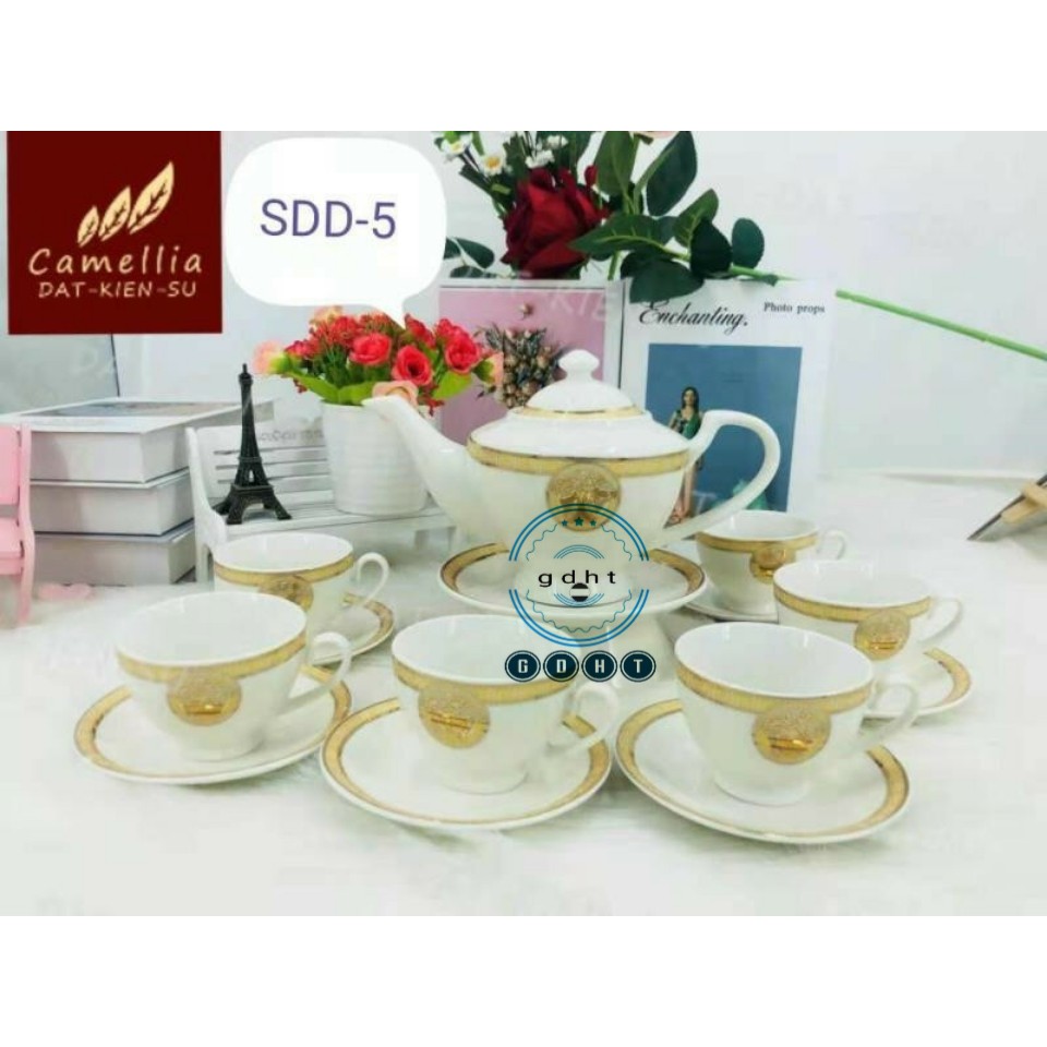BỘ ẤM CHÉN SDP-5 DÁNG CÚP S1 VIỀN VÀNG KIM
