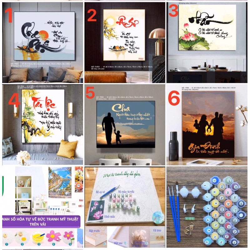 tranh số Hoá tự tô màu theo số - tranh chủ đề Thư Pháp - Gia đình kt: 40x50