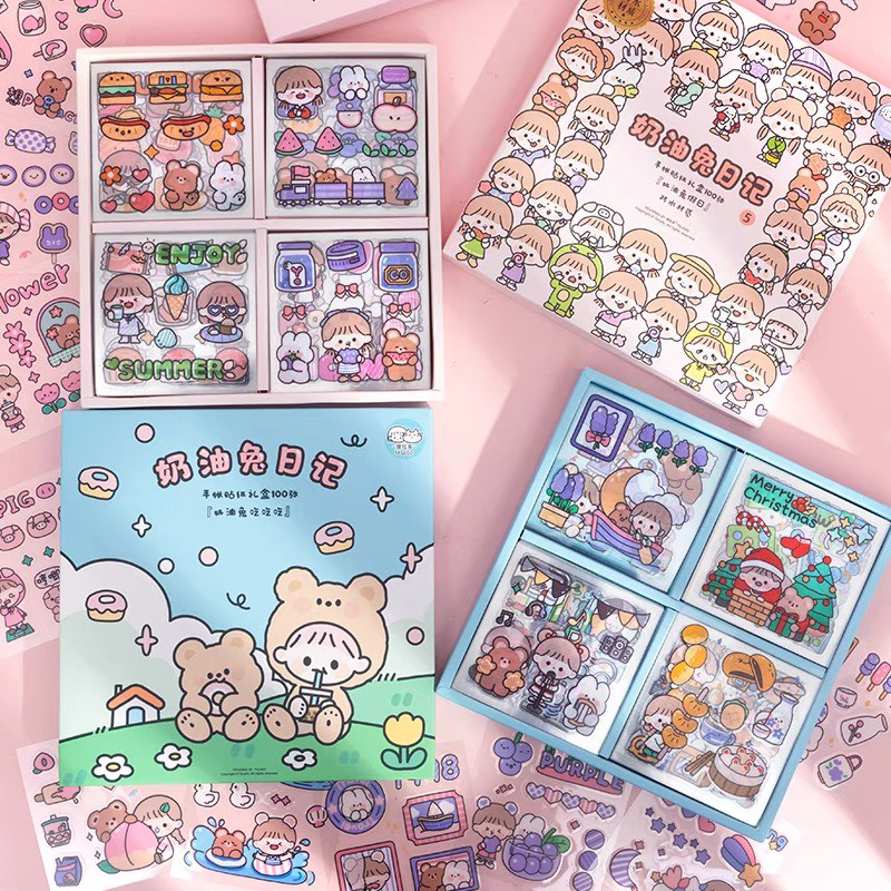 Hình dán sticker vuông NGẪU NHIÊN hình cô bé siêu dễ thương trang trí sổ tay