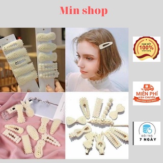 Kẹp tóc nơ đính hạt xinh xăn phong cách cặp tóc Hàn Quốc