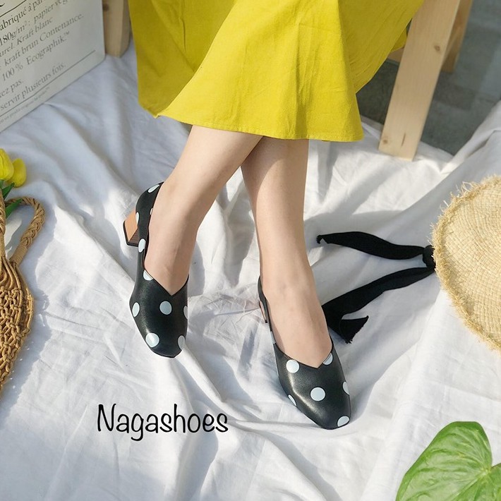 CAO GÓT NAGASHOES MŨI VUÔNG CHẤM BI ĐẾ GỖ 3CM NAC114