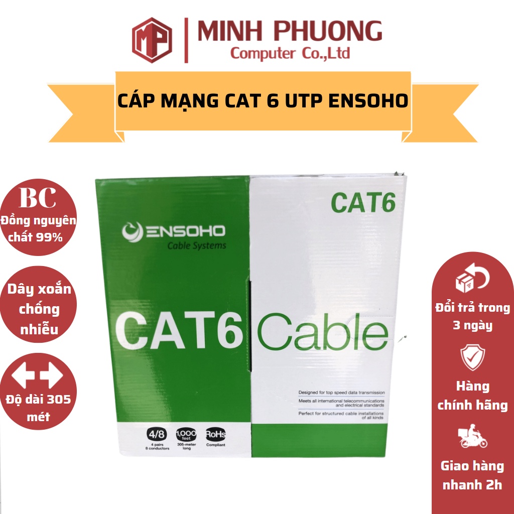 Cáp mạng CAT6 UTP Ensoho - Hàng chính hãng Anh Ngọc phân phối