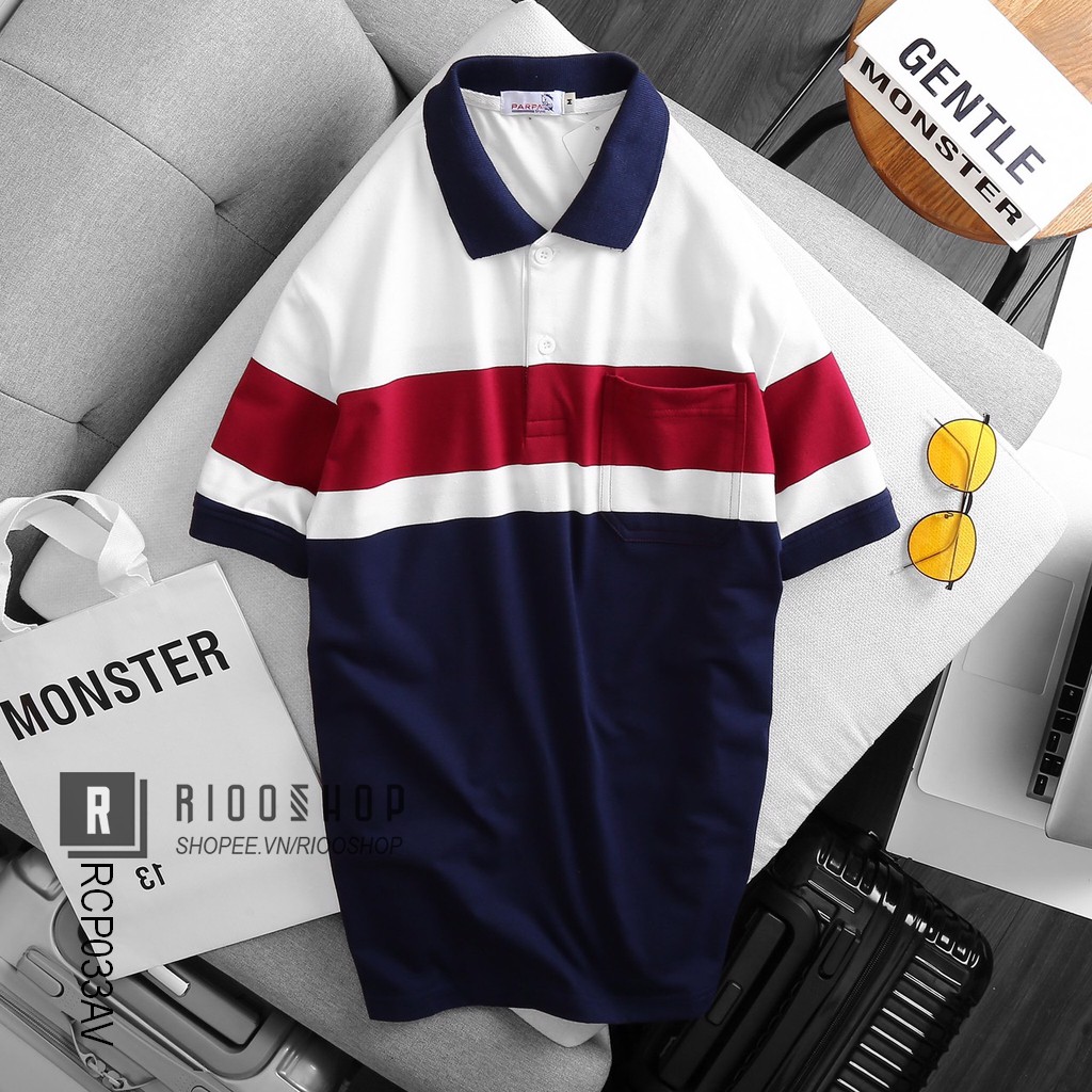 Áo phông nam có túi có cổ cao cấp phối màu đẹp RCP033AV - áo polo nam cotton Riooshop | BigBuy360 - bigbuy360.vn