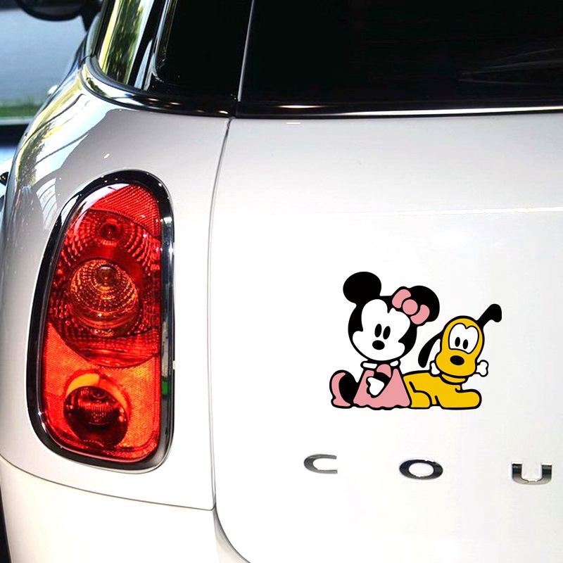 Miếng Dán Trang Trí Gương Chiếu Hậu Xe Hơi Hình Chuột Mickey Minnie Dễ Thương