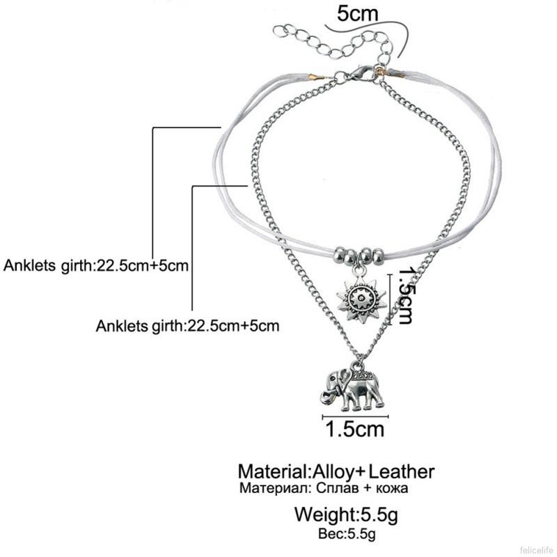 Vòng chân 2 dây họa tiết con voi mặt trời dễ thương