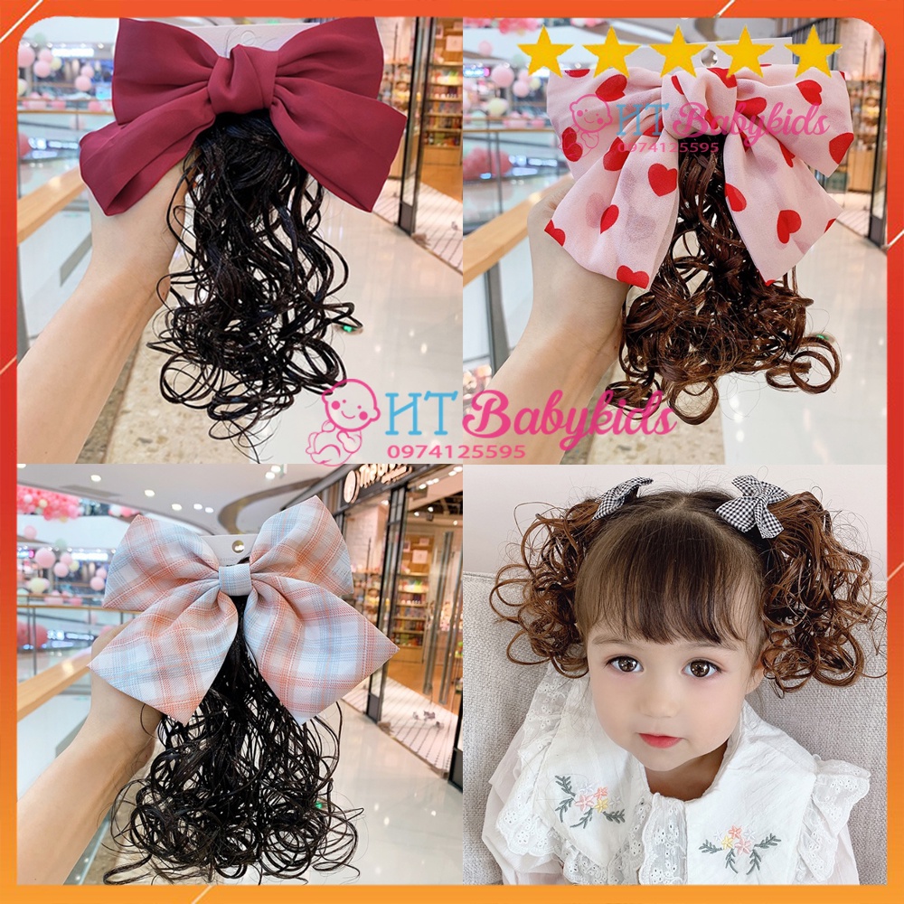 Tóc Giả Trẻ Em - Kẹp Đuôi Ngựa Có Nơ Cho Bé Gái