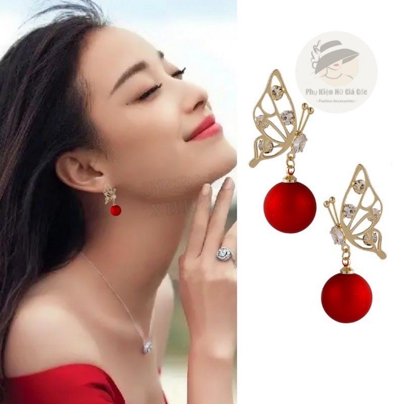 Bông tai Bạc bươm bươm đỏ cao cấp.❤️