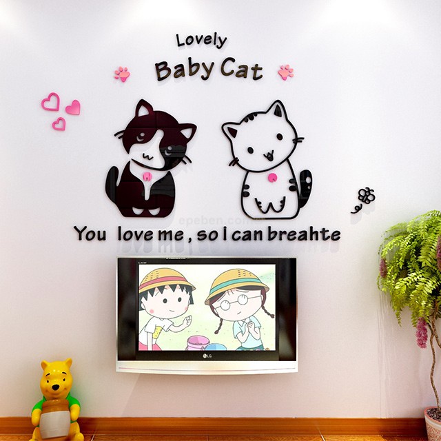 Tranh dán tường mica 3d decor khổ lớn baby cat trang trí mầm non, phòng cho bé Nhiều Size - EPeBen