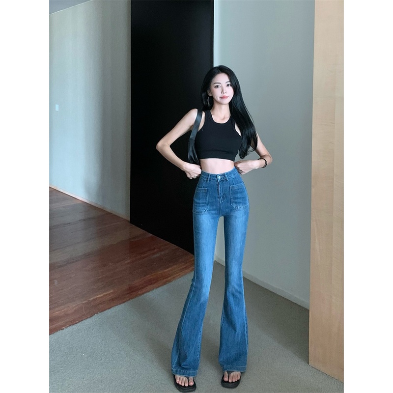Cocory vn Quần Jeans Nữ Lưng Cao Ống Loe Thời Trang