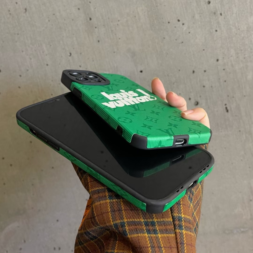 Ốp Điện Thoại Màu Xanh Lá Chống Rơi In logo LV Thời Trang Cho iPhone 12 13 11 14 pro max xsmax xr xs max