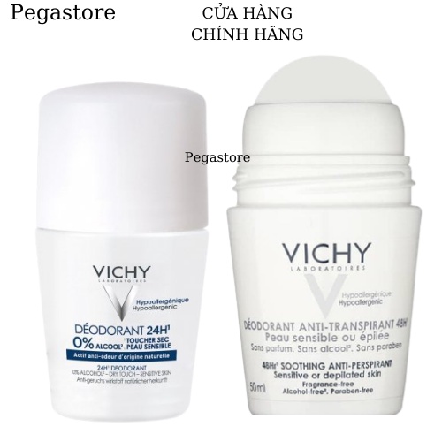 Lăn khử mùi Vichy Deodorant Anti Transpirant 50ml (lăn nách nắp trắng) 24h