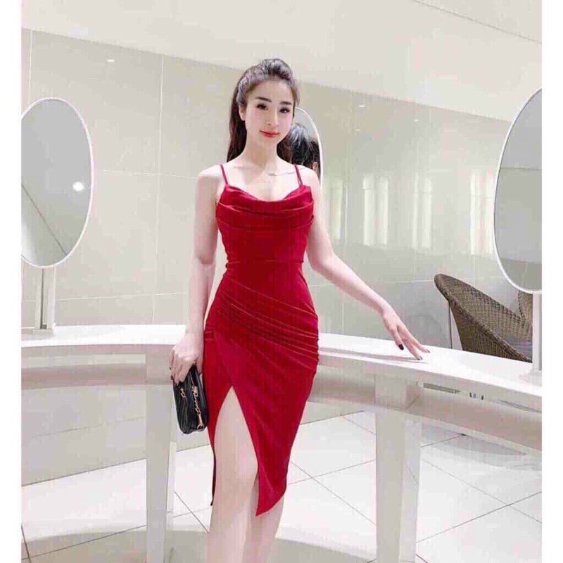 [Rẻ vô địch] Sale sốc - Đầm body cổ đổ xẻ tà | BigBuy360 - bigbuy360.vn