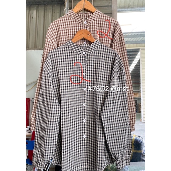 Áo sơ mi kẻ caro cổ tàu 🔥H203