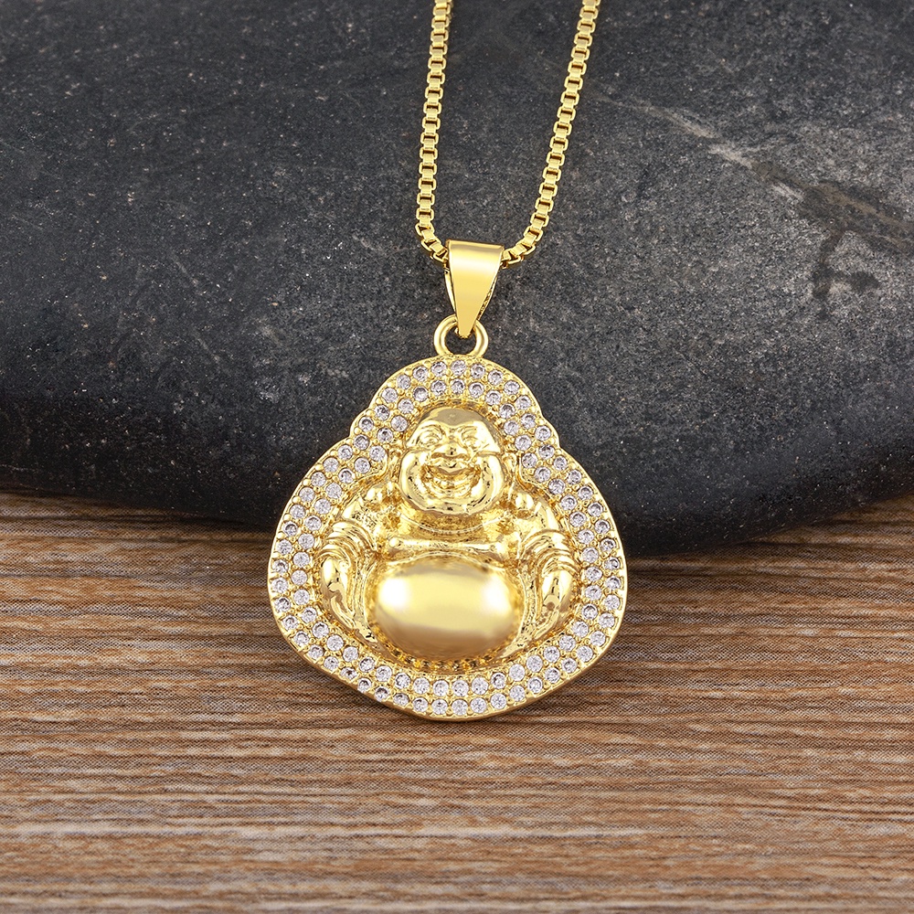 Cổ điển phật di lặc mặt dây chuyền vòng cổ dát sáng bóng zircon pha lê ladies lucky amulet fortune trang sức