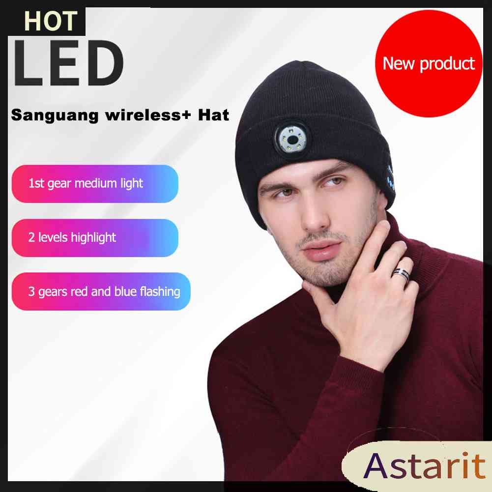 Mũ Len Beanie Phát Nhạc Bluetooth Không Dây Có Đèn LED Thông Minh
