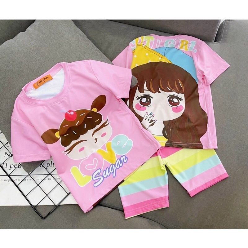 Combo 5 Đồ bộ ngố bé gái size đại vải thun lạnh 3D 4 chiều Jennie kids J472