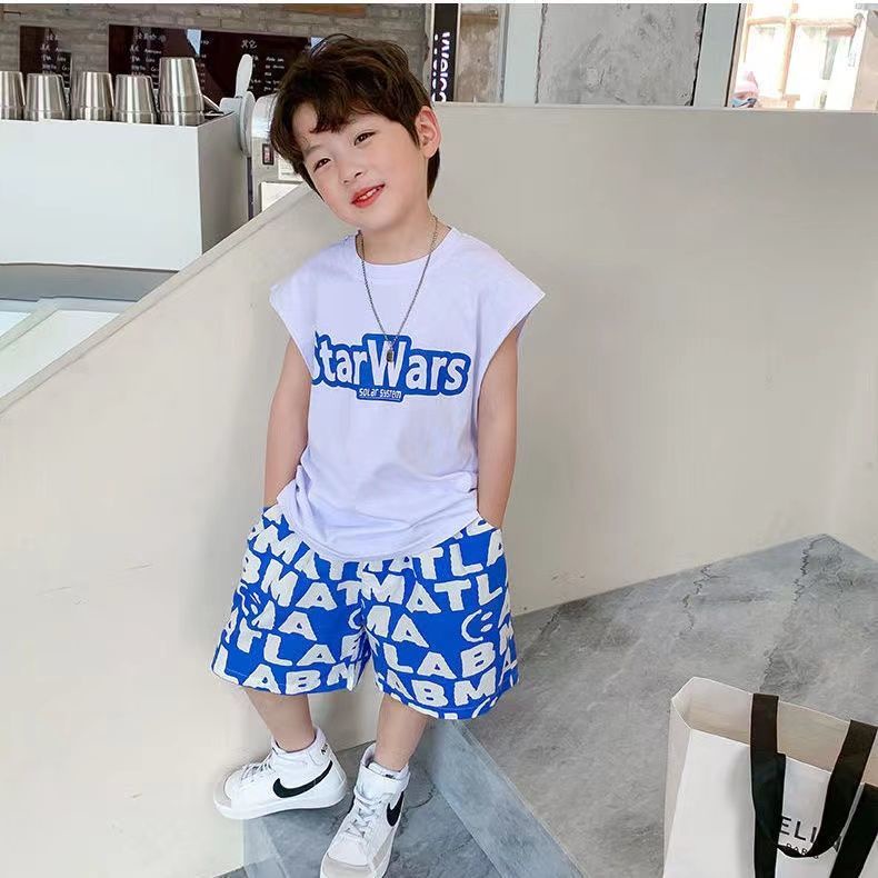 Bộ Đồ Thể Thao Hai Mảnh Áo Ba Lỗ Thời Trang Mùa Hè Mới 2022 Dành Cho Bé Trai