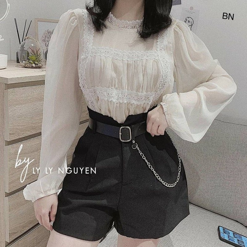 Áo sơ mi bèo viền ren mới nhiều màu hàng Quảng châu