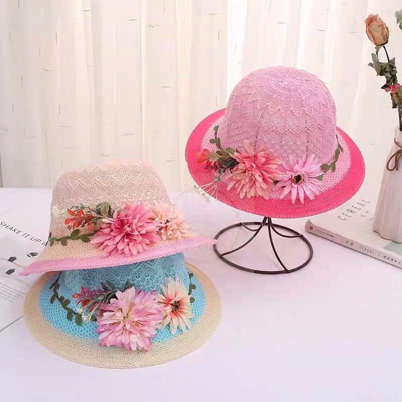 Mũ rộng vành vong hoa tua rua dễ thương cho bé(2-4 tuổi)