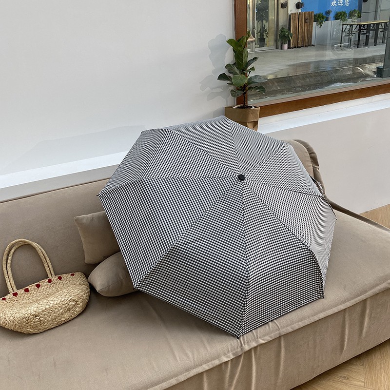 Dù Gấp Tự Động Che Nắng Mưa Họa Tiết Kẻ Sọc Màu Đen Phong Cách Hàn Quốc