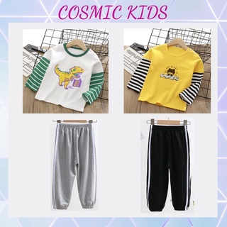 👦Áo dài tay cotton phối kẻ tay-áo phông dài tay cho bé