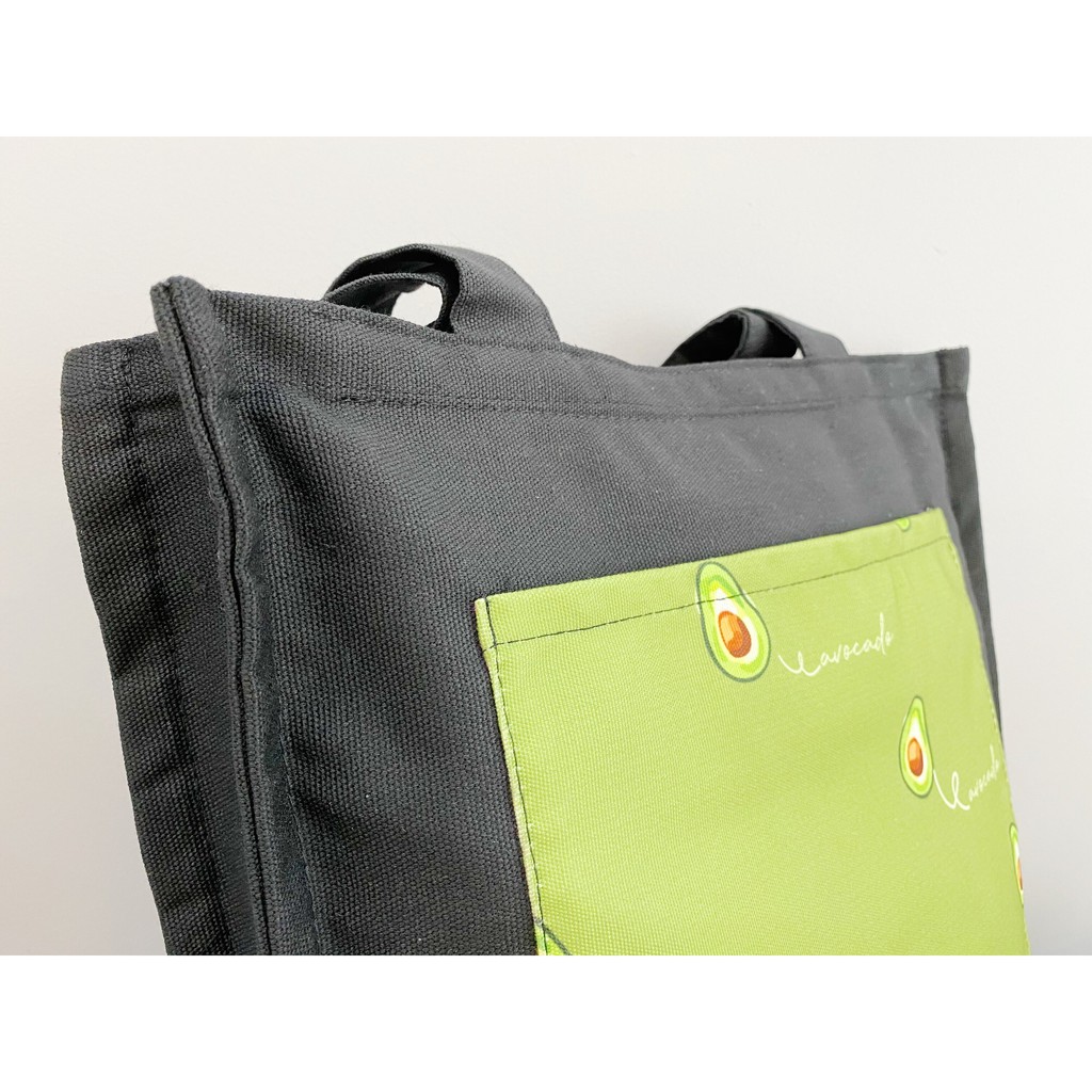 Túi Tote Túi Vải Leo Canvas Đen Đắp Gấu Ngủ