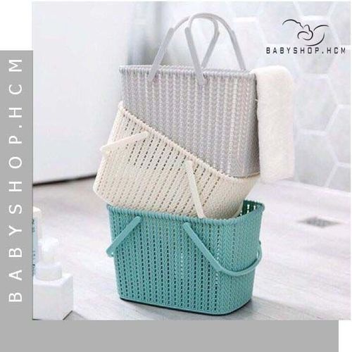 Giỏ nhựa đựng đồ có quai xách giả mây đan size nhỡ 27*17*18cm