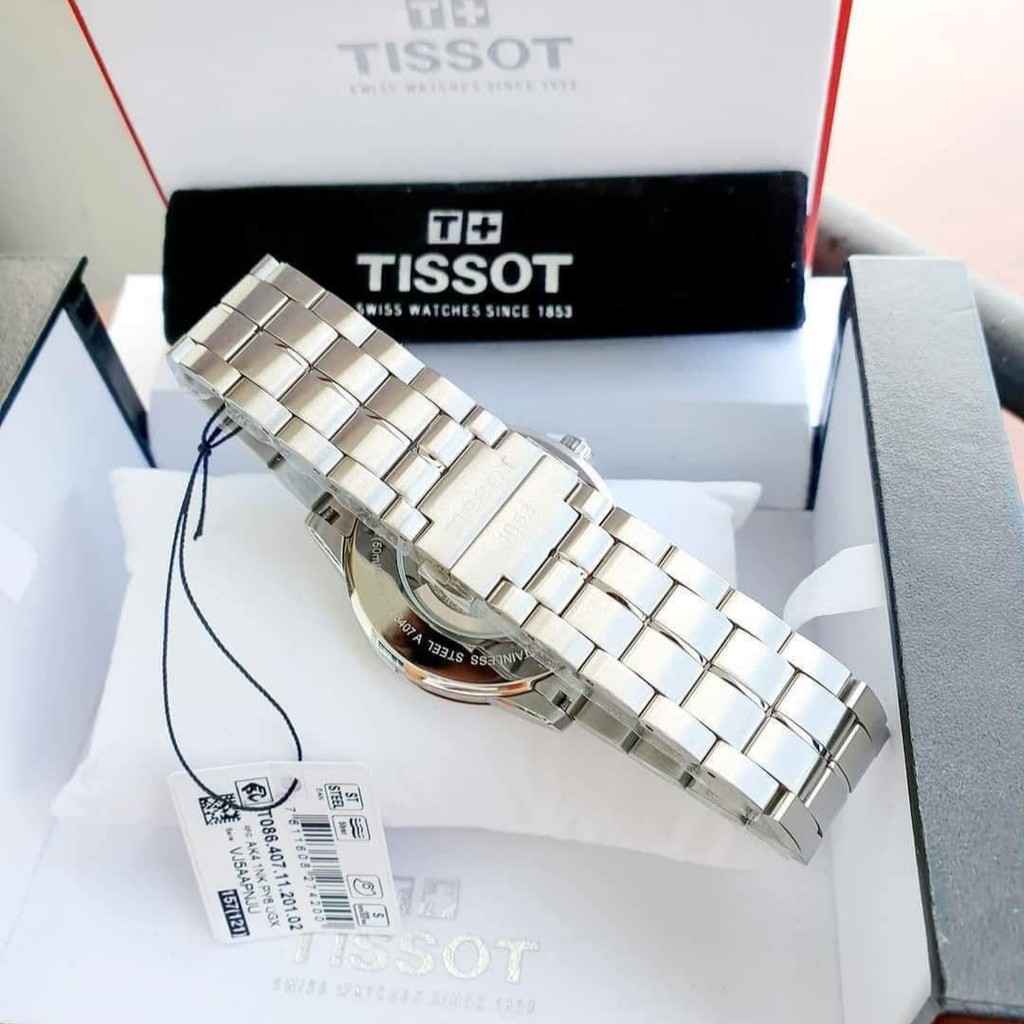 Đồng hồ Nam chính hãng Tissot 1853 Powermatic T086.407.11.201.02 Size 41,Mặt đen,Lịch-Máy cơ-Dây kim loại cao cấp