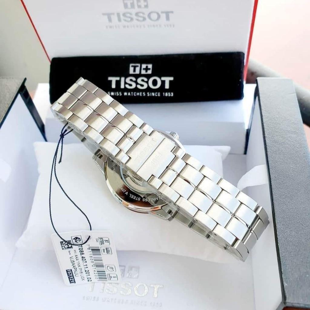 Đồng hồ Nam Tissot 1853 Powermatic T086.407.11.201.02 Mặt đen,Lịch ngày,Kính Sapphire-Máy cơ-Dây kim loại-Size 41mm