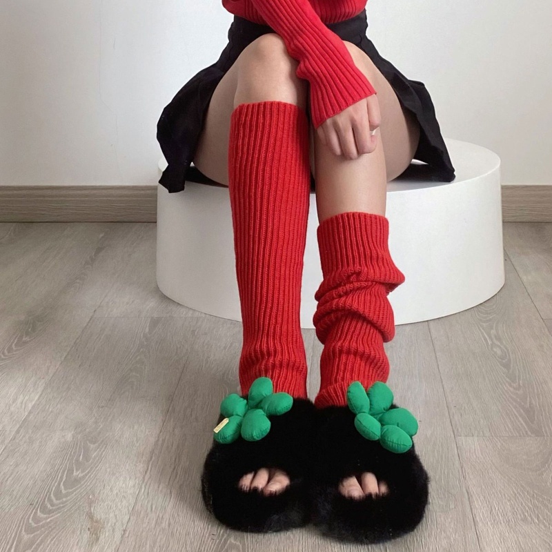 Xiangbao Gân Đỏ Dệt Kim Giữ Ấm Chân Màu Trơn Tập Yoga Mùa Đông Mới Cho Nữ