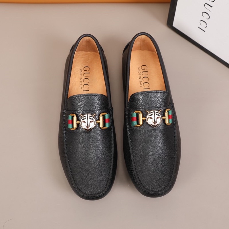 Giày lười da cho nam mũi hếch da thật cao cấp thương hiệu Gucci