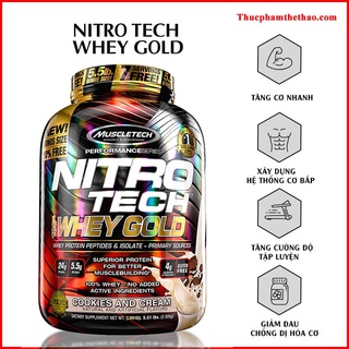 Sữa tăng cơ Nitro Tech Whey Gold Size 5.53 lbs VỊ Cookie & Cream – KÈM QUÀ TẶNG – HÀNG CHÍNH HÃNG MUSCLETECH USA