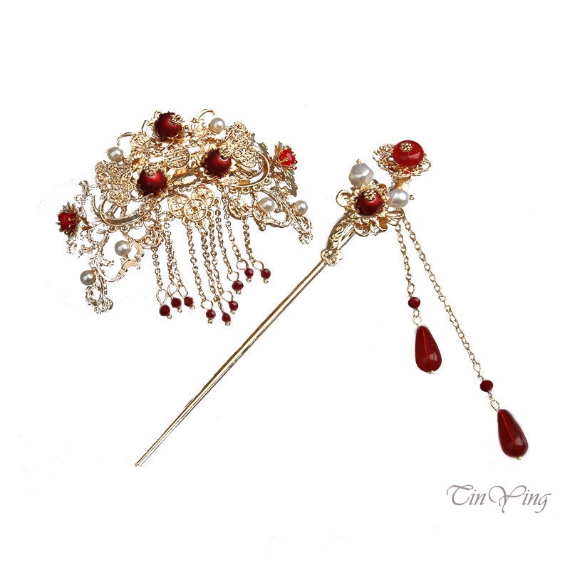 GETNOIVAS Set Phụ Kiện Cài Tóc + Lược + Trâm Cài Tóc Đính Ngọc Trai Giả Cho Cô Dâu