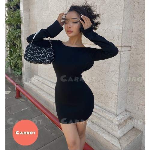 Đầm body sexy tay dài loe thiết kế hở lưng quyến rũ tôn dáng chất thun co giãn Carrotxinhdep