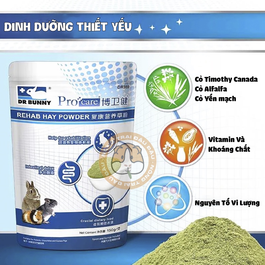 Bột Cỏ Phục Hồi Chức Năng Khẩn Cấp Cho Thỏ, Bọ Ú, Chinchilla DrBunny Procare DR359