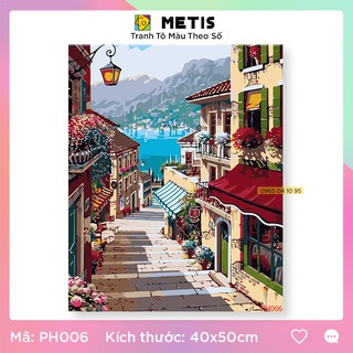 Tranh Sơn Dầu Số Hoá Có Khung Phố Xá Nhẹ Nhàng Bên Eo Biển METIS PH006