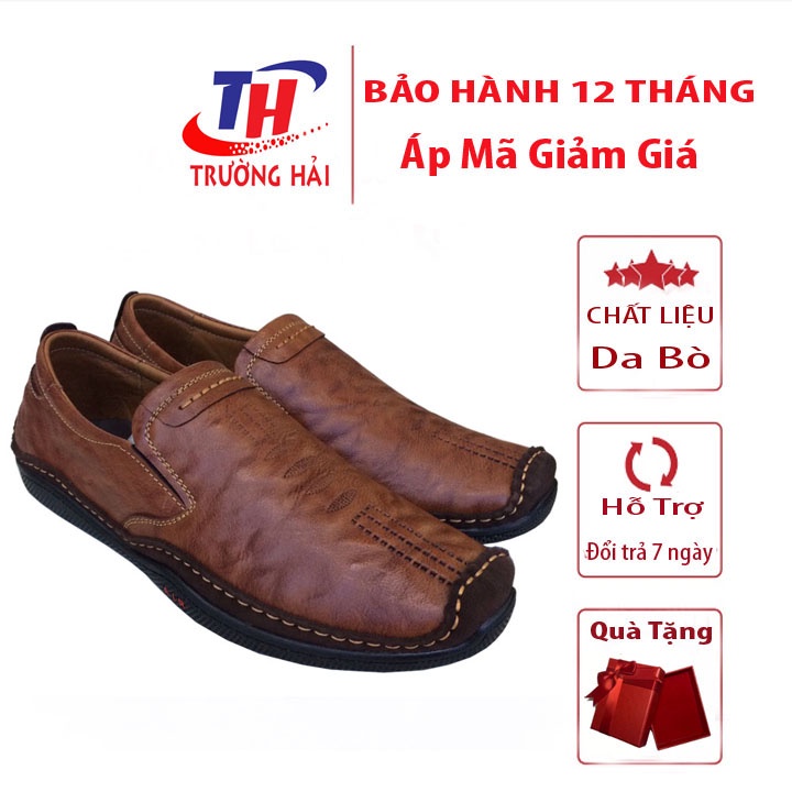 Giày mọi nam da bò Trường Hải màu vàng đế cao su may chắc chắn THGM0114