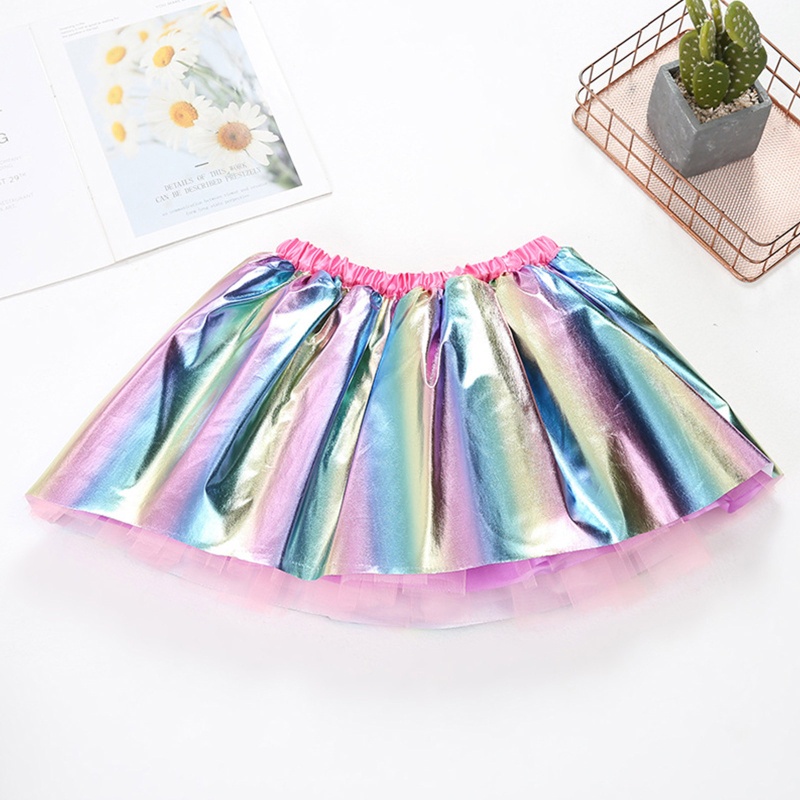 Chân Váy Xòe Tutu Nhiều Lớp Màu Cầu Vồng Lấp Lánh Cho Bé Gái
